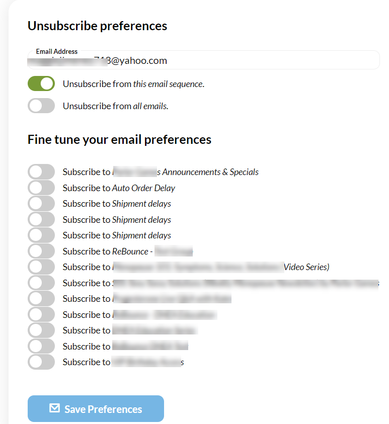 Customer List Unsubscribe management Form