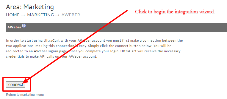 Click 'Connect' button to begin integration wizard