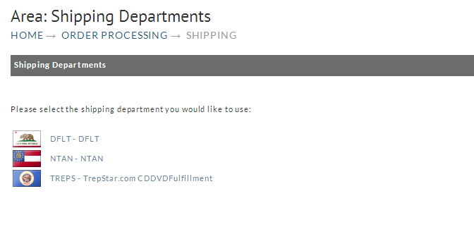 screenshot image of the view of the Shipping Department when there are multiple shipping departments.