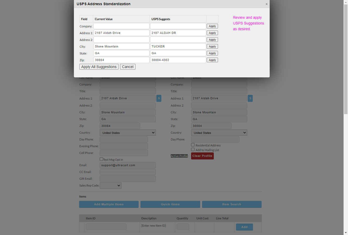 Back-End-Order-Entry-UltraCart-standardize-suggestions-popup.png
