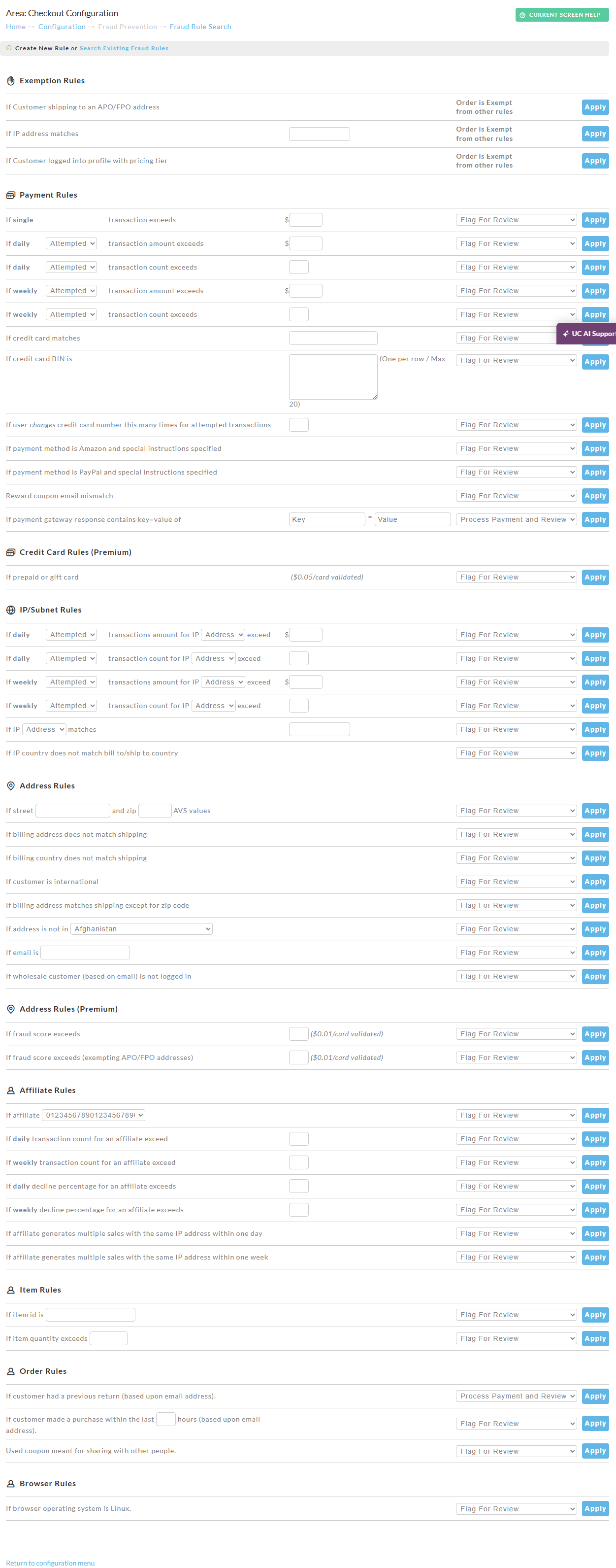 screenshot image of the create a fraud rule page in Fraud Prevention configuration page.
