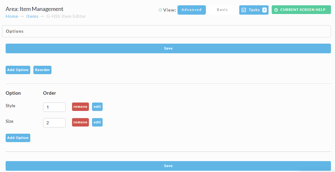 screenshot image of Both item options to be converted to item variations.