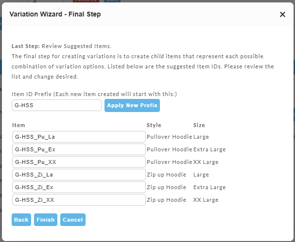 screenshot image of View of Variation Wizard - Final Step
