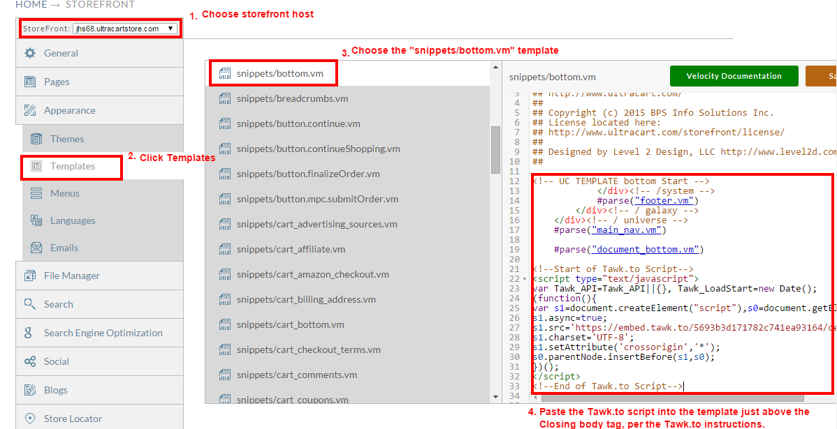 Adding Tawkto script to template.PNG