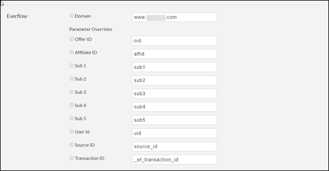 Everflow configuration on the Other tab