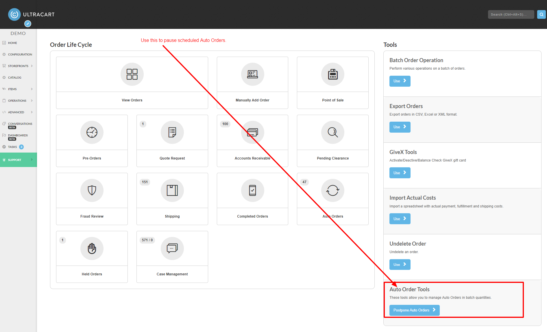 Auto Order Tools - Use this to pause auto orders in batches.