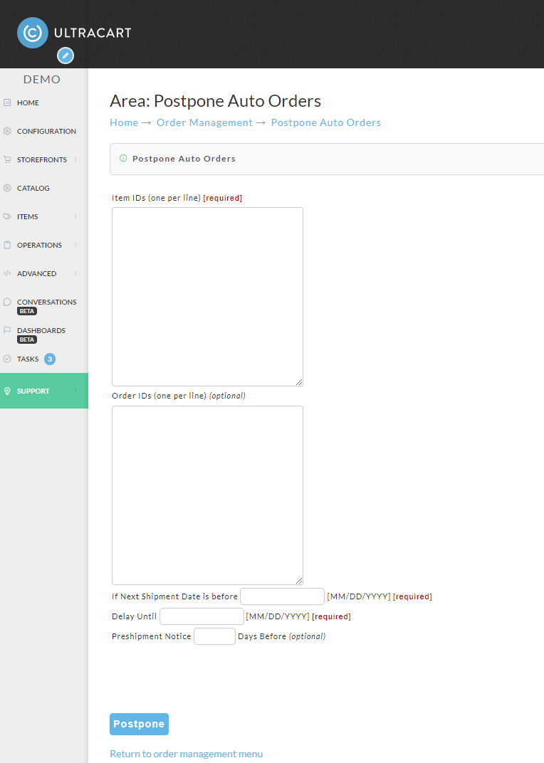 Postpone Auto Orders Editor