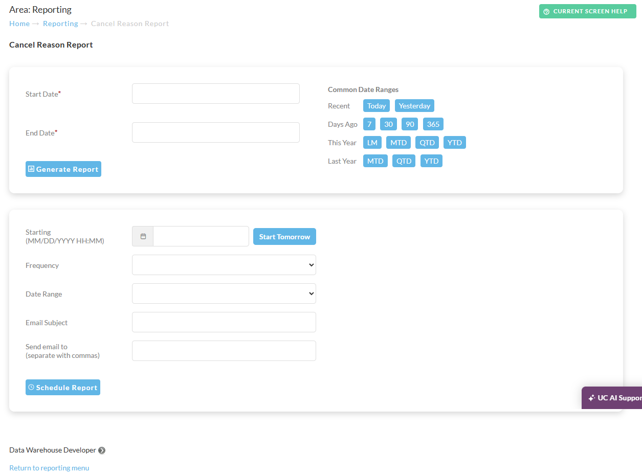 Generate or Schedule the auto order Cancel Reason Report.