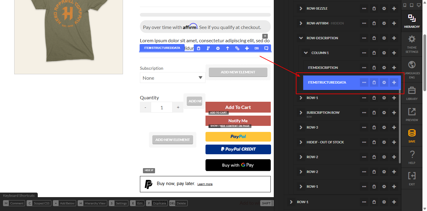 Screenshot image of View of ITEMSTRUCTUREDDATA Visual Builder element in the Hierarchy Panal.