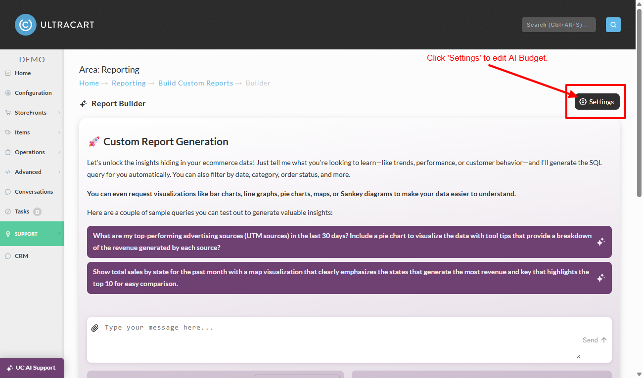 AI report builder settings icon