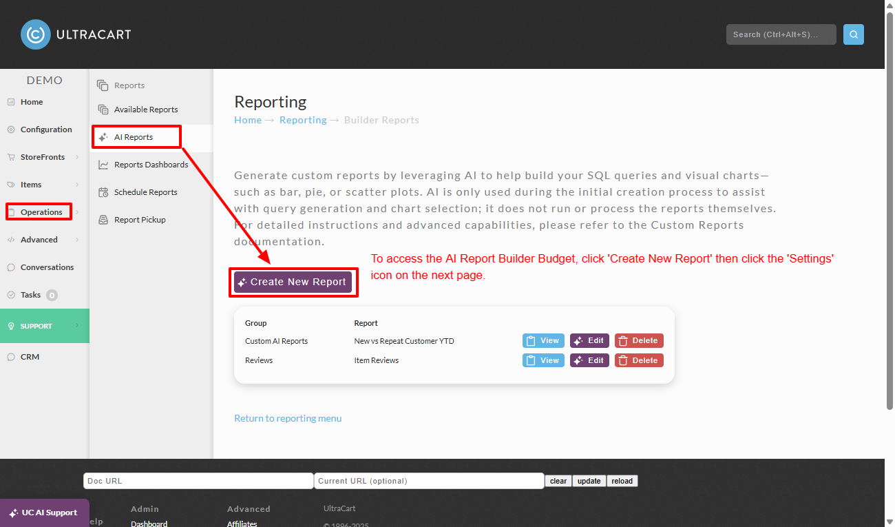 AI Reports create new report