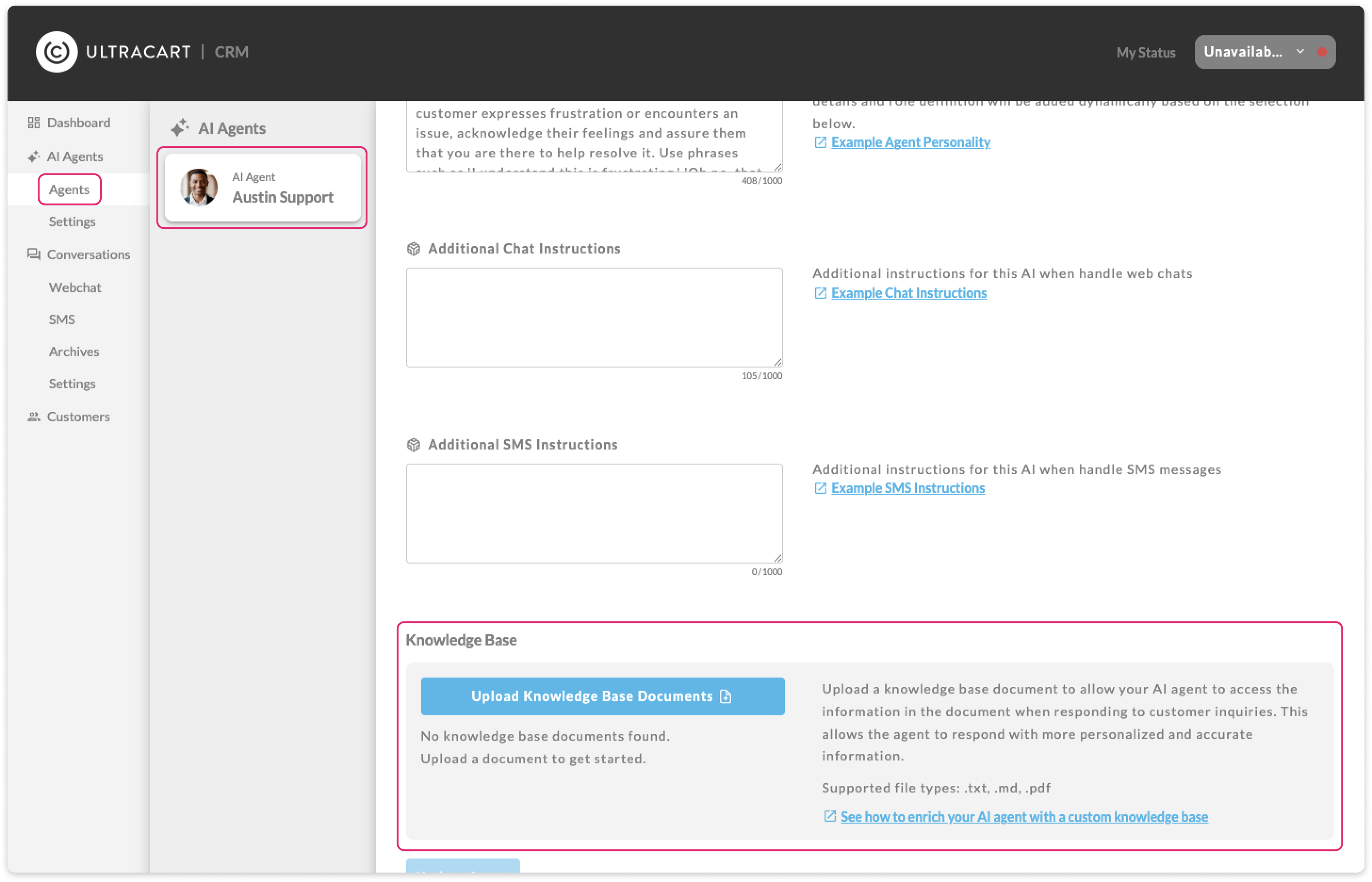 AI Agent knowledge base upload interface