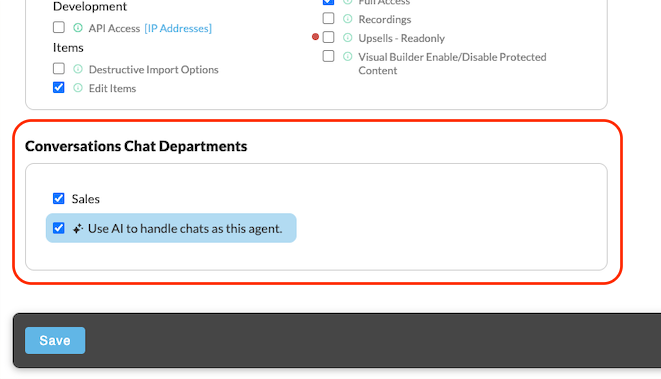 User editor with AI agent checkbox enabled