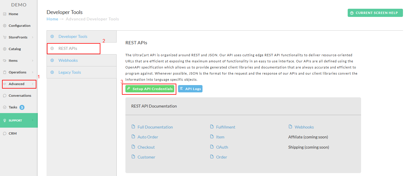 screenshot image showing Setup API Credentials button