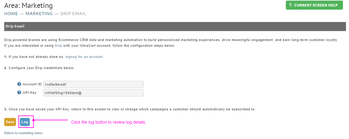 Log button for troubleshooting