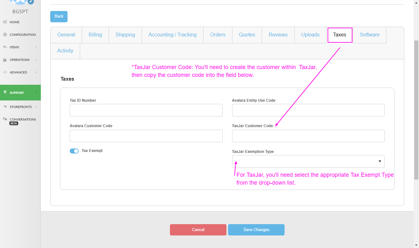 Customer-Profile-Editor-UltraCart- TaxJar Configuration.png