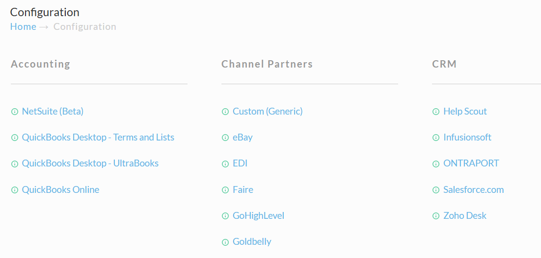 Configuration menu with Faire listed under Channel Partners