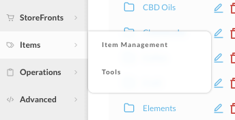 The main navigation with Items expanded, showing Item Management and Tools.